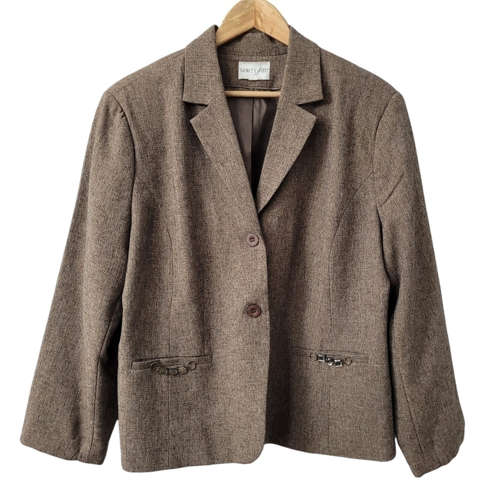 𝅺VINTAGE Single Breast Blazer Notched Lapel V-Neck Button Up Suit Jacket